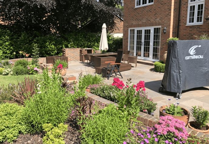 Autumn brown Indian sandstone patio