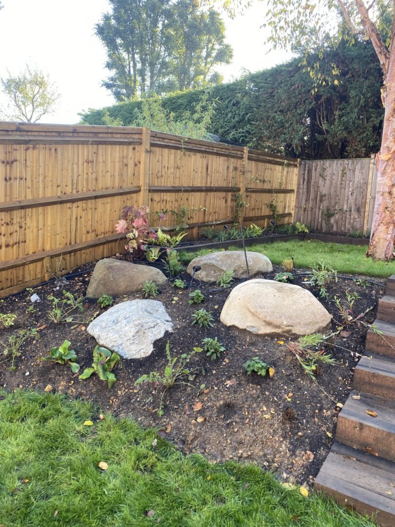 Boulders and planting