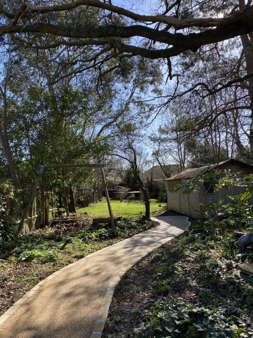 resin pathway through garden