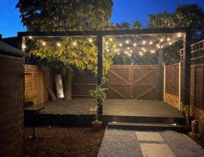 Pergola lit up at night