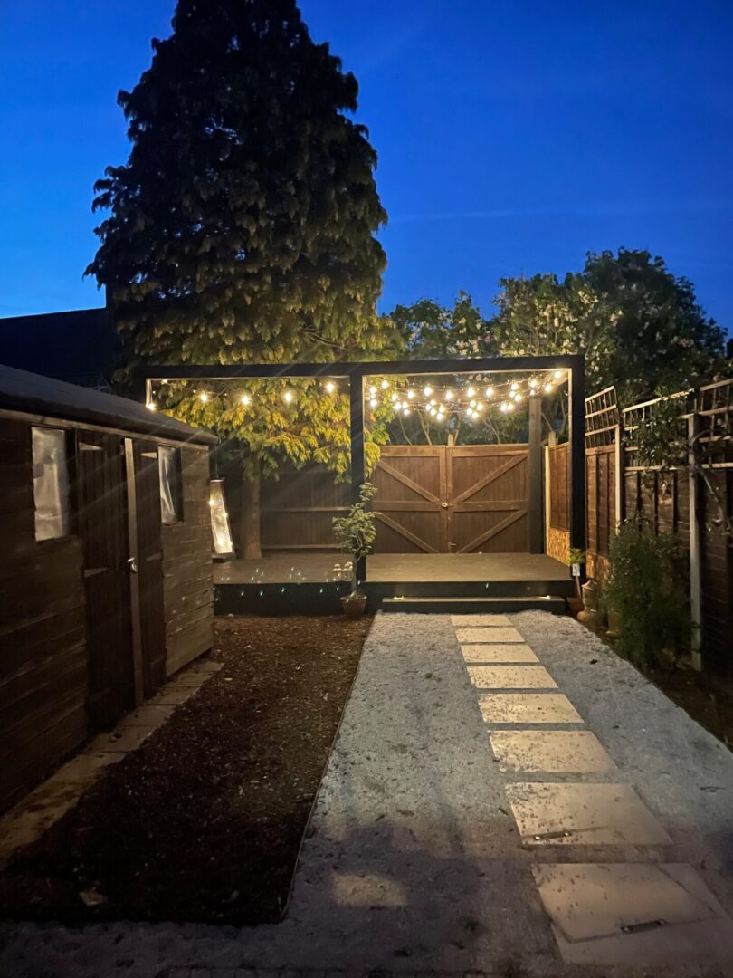 Festoon lights over deck