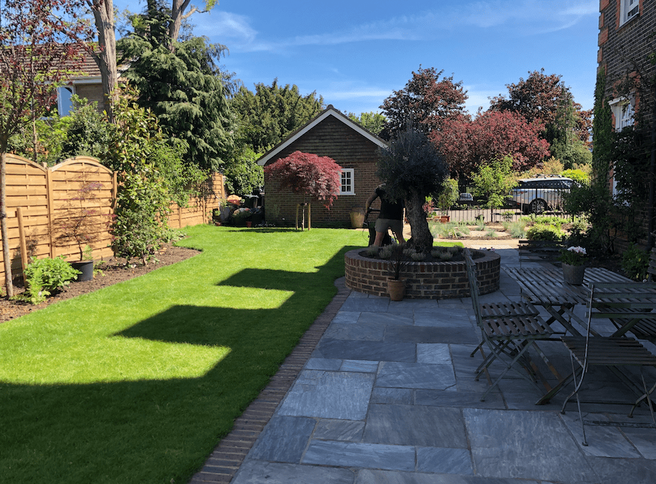 Tumbled black sandstone patio